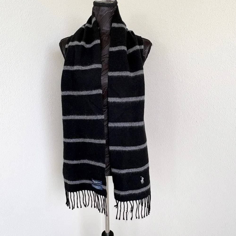Polo Ralph Lauren Reversible Plaid & Striped Wool Scarf Set Mens OS Italy